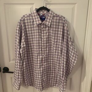 EGARA Dress Shirt Mens 2XL Plaid Long Sleeve Button Up Cotton XXL Red White Blue